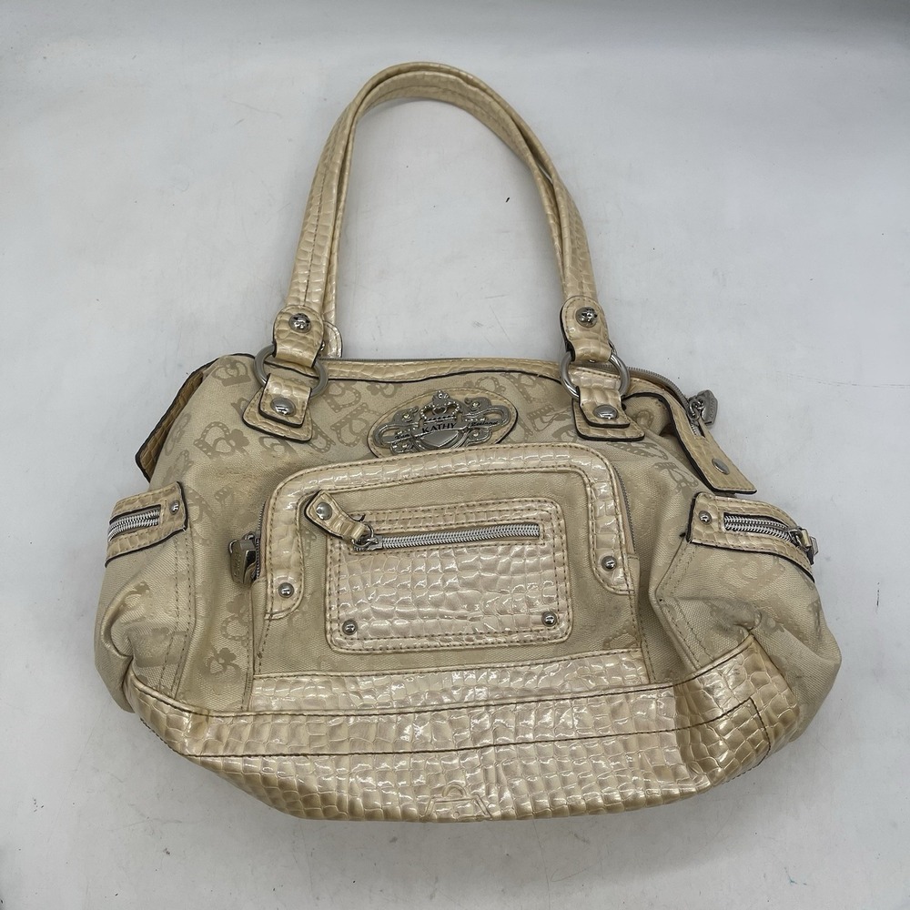 Kathy Van Zeeland Beige Metallic Floral Shoulder Bag Zip Closure Outer Pockets